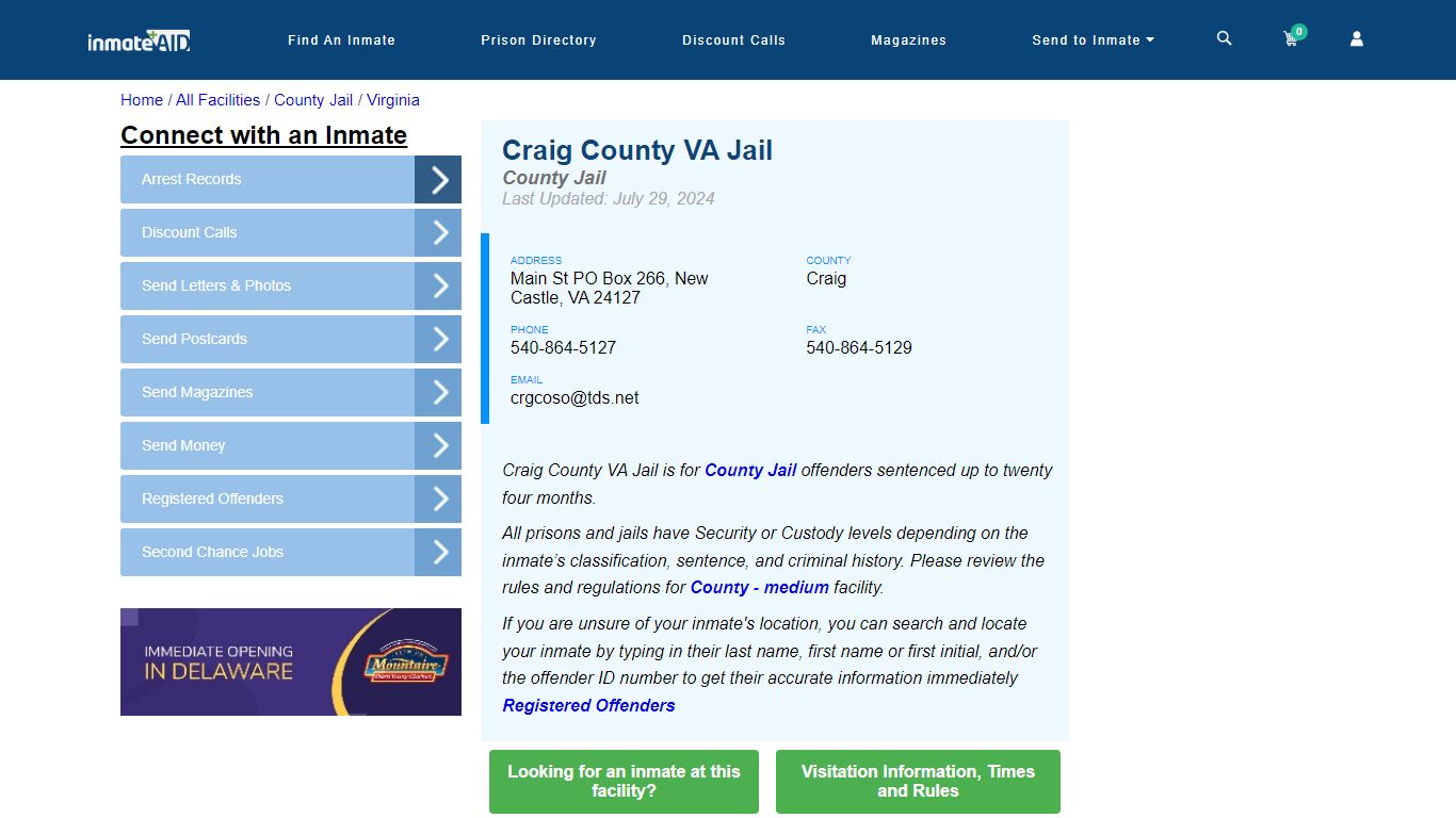 Craig County VA Jail - Inmate Locator