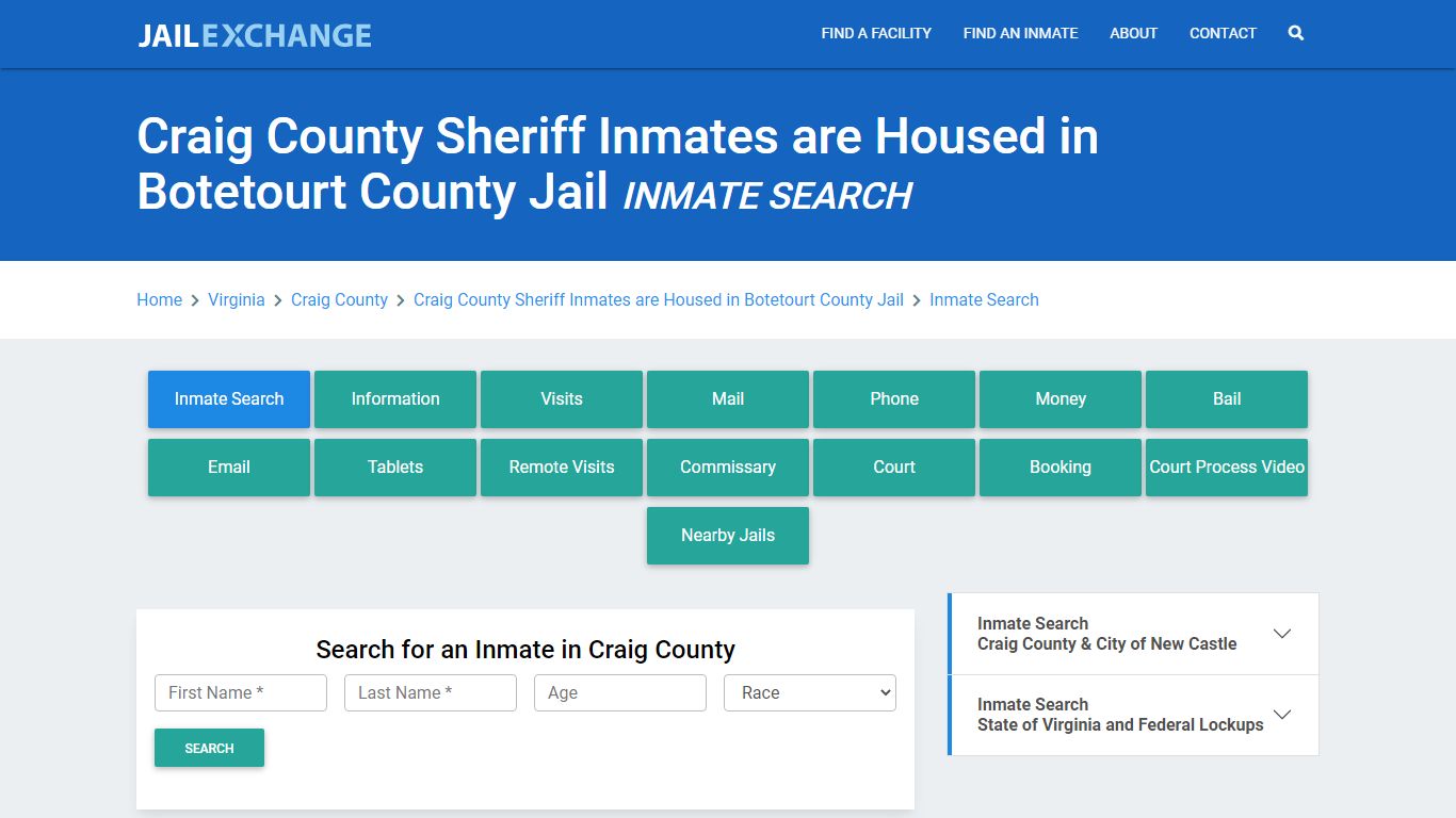 Craig County Sheriff Inmates are Housed in Botetourt County Jail Inmate ...